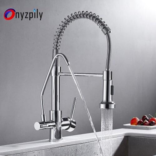 Onyzpily Chrome Purified Kitchen Sink Faucet Purified Water 3ways Hot and Cold Mixer Filler Tap Dual Handle Drink Water