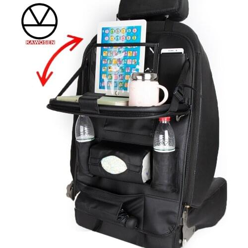 KAWOSEN Seat Back Organizer PU Folding Table Car Organizer Pad Storage Pocket Box Travel Automobile Stowing Tidying SBCB06