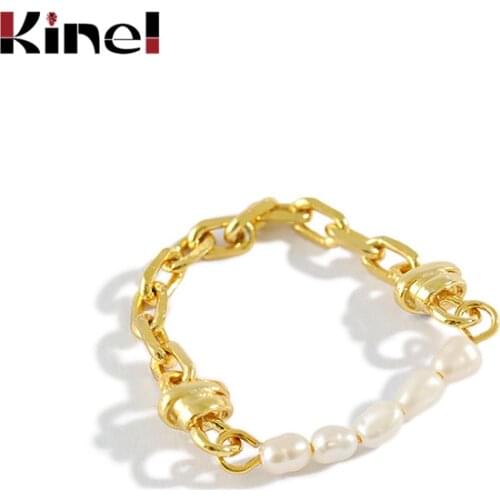 Kinel 925 Sterling Silver Rings Korea INS Female Resizable Baroque Pearl Ring Handmade Bijoux Femme 2020 New Silver Ring Jewelry