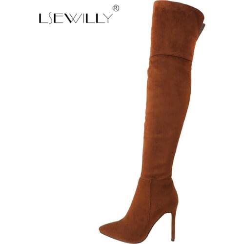Lsewilly Plus Size 46 Thigh High Boots Female Winter Boots Women Over the Knee Boots Stretch Sexy Fashion Shoes 2018 Black E08
