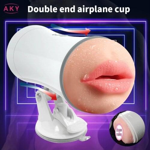 Handfree Male Sucking Masturbation Cup Dual Heads Oral Real Blowjob Strong Suction Vibrating Masturbator Vaginal For Men Sex Toy