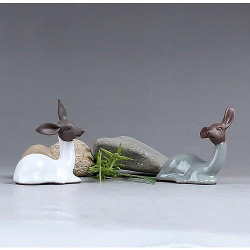 Mini Lucky Deer Mascot Ice Crack Chinese Tea Pet KungFu Tea Set Sweet Home Decorations Animal Model Child Early Education Toys