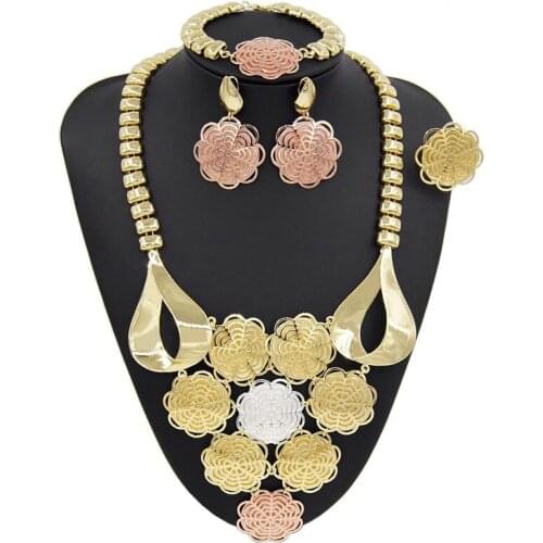 Yulaili Fashion Wedding Bridal Party Big Pendant Necklace Earrings Bracelet Ring Dubai Gold Jewelry Sets Free Shipping