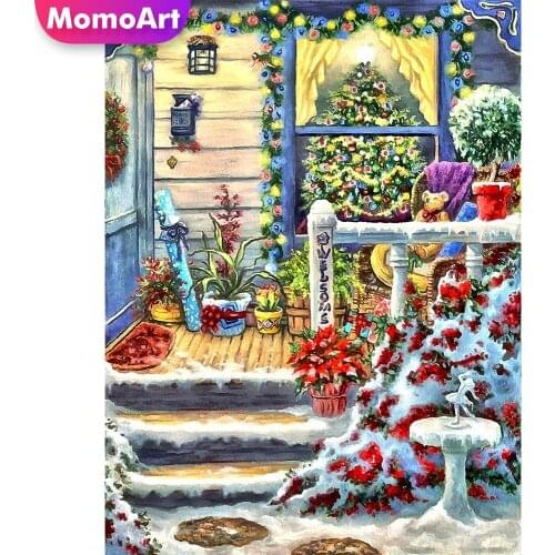 MomoArt DIY Diamond Embroidery House Picture Of Rhinestone Scenery Diamond Painting Full Drill Square Mosaic Winter Home Decor