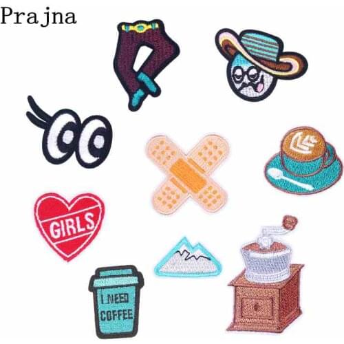 Prajna Cartoon Patch Iron On Patches Embroidered Patches For Clothing Fashion Coffee Stripes On Clothes T-shirt Jeans Decoration