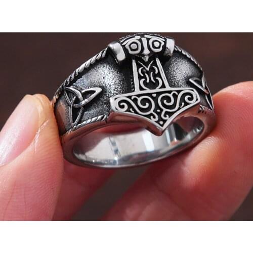 Vintage Stainless Steel Thors Hammer Ring For Men Nordic Celtics Viking Odin Ring Men Fashion Jewelry Gift Wholesale