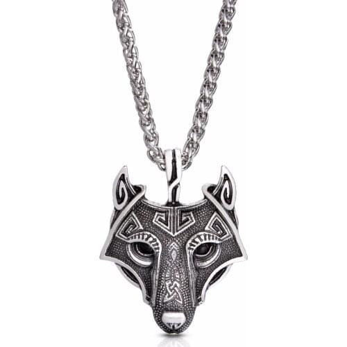 LANGHONG 1pcs Norse Viking Wolf Head Necklace