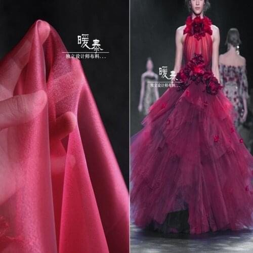 Pearlescent Tulle Fabric Organza Dark red Smooth DIY Veil Background Decor Fluffy Skirt Wedding Dress Gown Lace Designer Fabric