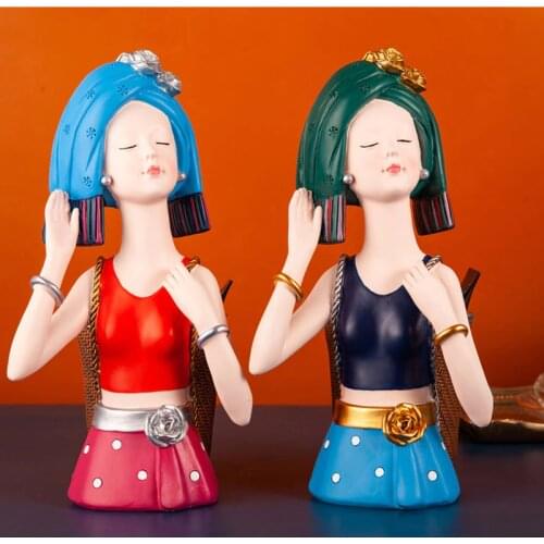 Chinese Ethnic Style Girls Flower Pot Storage Tray Resin Accessories Home Livingroom Sculpture Coffee Table Decoration Crafts