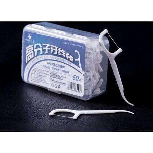 Polymer dental floss stick 50 pcs boxed convenient toothpick cleaning oral care flat line bow toothpick line pick teeth stick