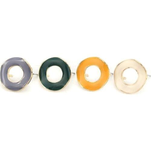 DoreenBeads Zinc Based Alloy Enamel Ear Post Stud Earrings Findings Round Gold Colorful W/ Open Loop DIY Charms 19mm Dia, 10 PCs