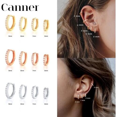 Canner 6/7/8/9mm Huggie Earrings For Women 925 Sterling Silver Earrings Zircon Turquoise Hoop Earrings Kolczyki pendientes W5