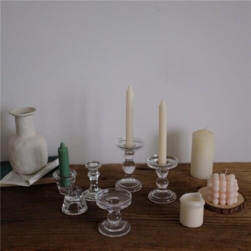 1pc 3 / 4 / 5 In Glass Candle Holder for Tealight Retro Glass Candlestick Romantic Party Dinner Wedding Decoration Home Decor