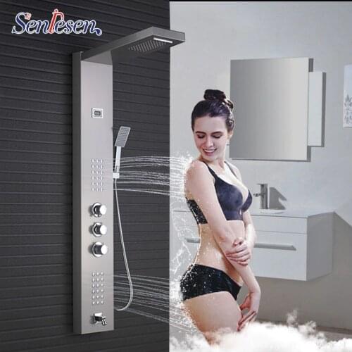 Senlesen Bathroom Shower Panel Brushed Nickel Wall Mounted with Plastic Hand Shower