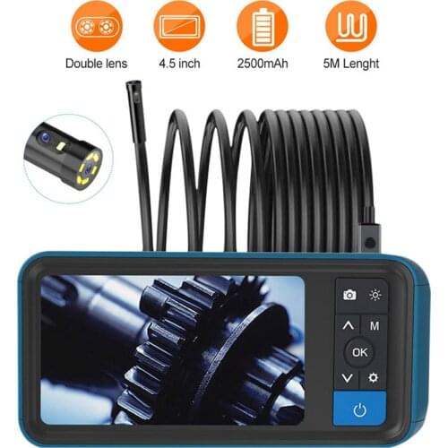 Pipe Sewer Inspection Camera 8MM Dual Lens 1080P Industrial Endoscope 4.5 Screen Waterproof Borescope Snake Camera with 6 LED