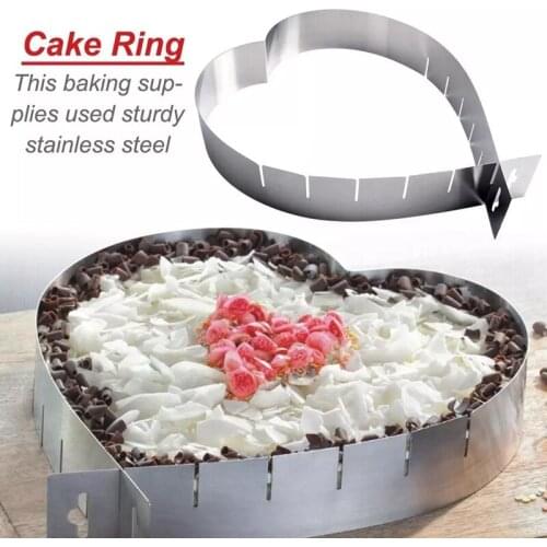 Retractable Stainless Steel Heart Shape Cake Mold Pastry Mould Adjustable 6-10 Inch Mousse Ring DIY Kitchen Baking Tools Retail