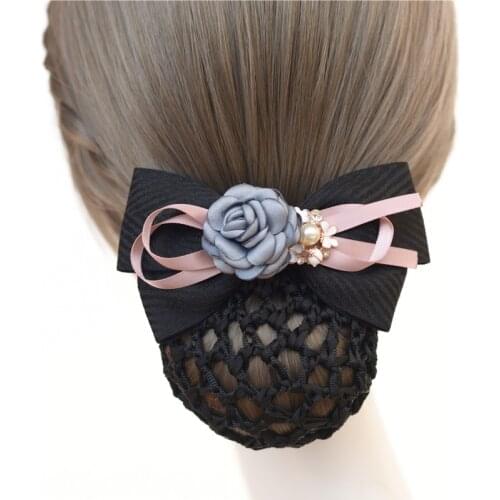 High-grade Hair Clip for Girls Women Cloth Ribbon Head Flower Bow Hairpins Stewardess Barrette Bun Snood Hair Accessories Gifts