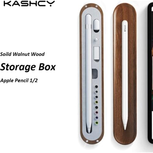 KASHCY Solid Wood Walnut Pencil Storage Box For Apple Pencil 1/2 generation accessories Tray
