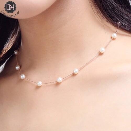 Dreamhonor 925 Sterling Silver Chain Necklaces 6mm Pearl Beads Short Choker Necklaces Jewelry