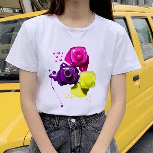 Women t-shirt 3D nail polish printed female Tshirt Cute Printed Top Female Harajuku Graphic T Shirt Harajuku T-shirt