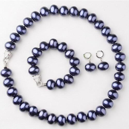 Womens 24" 20mm Blue Egg Sea Shell Pearl Necklace Bracelet Earring sets