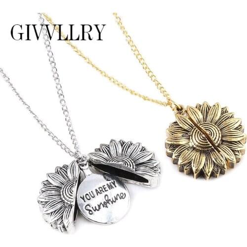 You are My Sunshine Sunflower Necklaces Opening Pendants Birthday Gift Creative Rose Gold Necklace Women Jewelry