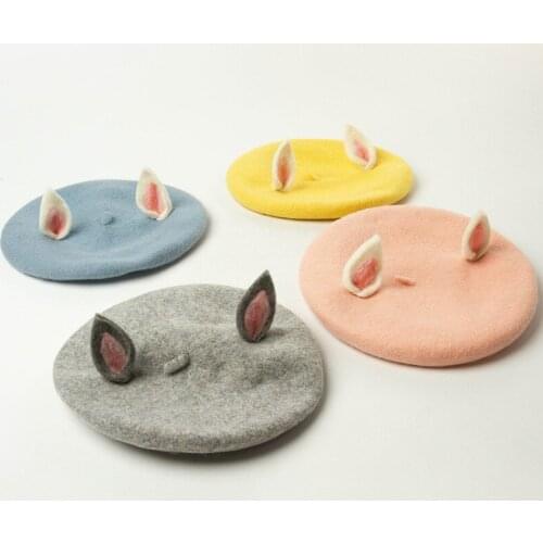 01910-HH0180-27-39242 winter wool cute fox ear mother daughter son kids beret cap women leisure painter hat