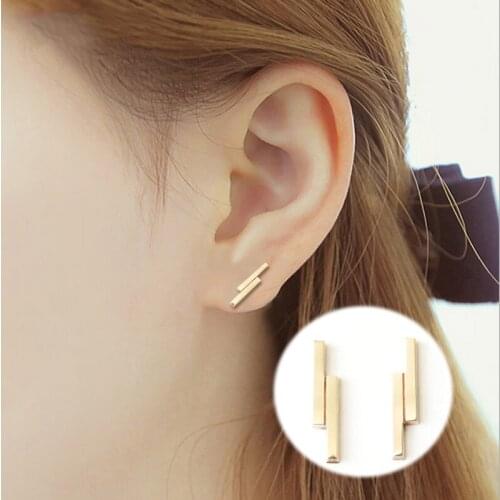 1Pair Fashion Double Bar Earrings Jewelry Simple Copper Studs Earring Jewelry For Kids Men Women Gift