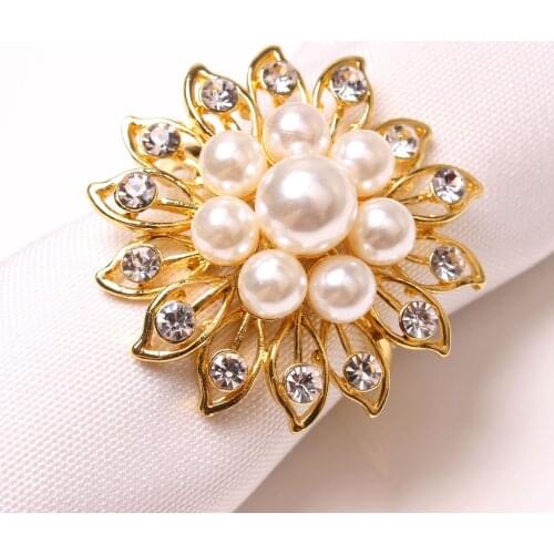 12/PCS Hotel metal exquisite pearl and diamond flower napkin ring Wedding ring cloth napkin ring