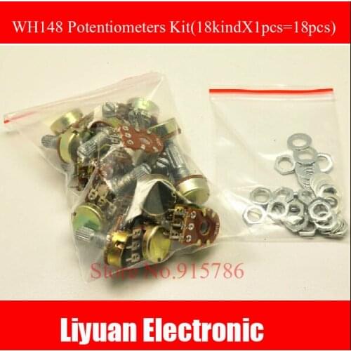18 values Each 1PCS WH148 Potentiometers Kit single/Double joint potentiometer pin 3 with nut Variable Resistors