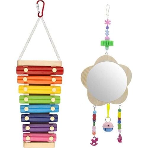 2PCS Chicken Xylophone Toys, Chicken Mirror, Chicken Pecking Toy, Suspensible Wood Xylophone Toy with 8 Metal Keys