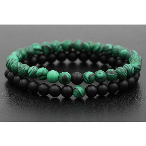 2pcs/Set Couples Distance Bracelet Tiger Eye Malachite Natural Stone Beaded Bracelets Energy Elastic Yoga Jewelry for Women Men