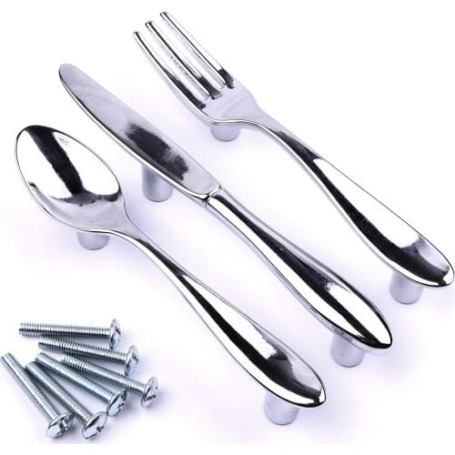 3PCS Creative Spoon Fork Knife Kitchen Cabinet Closet Drawer Pull Handles Knobs 3
