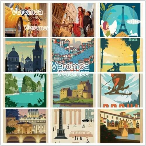 5D Full Square Round Drill Diamond Painting Embroidery City Landscape Travel Poster Diy Cross Stitch Kits Cartoon Home Decor