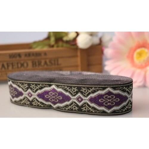 8yards/lot wide 3.2cm Woven Jacquard Ribbon classical Geometric design purple black for curtain and clothing accessory LS-1158