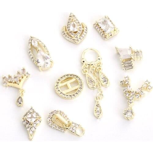 Pipatian Nail Accessories Zircon Metal Decoration Golden Jewelry Accessories Wholesale Nail Art Rhinestone Hairpin Accessories