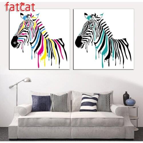FATCAT 2pcs/set diy 5d diamond painting Color zebra abstract animal full square round diamond embroidery rhinestone kit AE1464