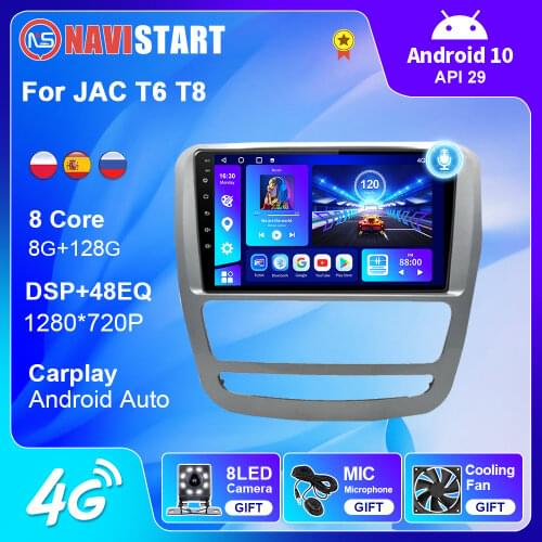 128G Android 10 Car 4G WIFI Radio Navigation GPS For JAC T6 T8 2015-2018 Multimedia Player Radio 2 Din Carplay WIFI Camera NAVI