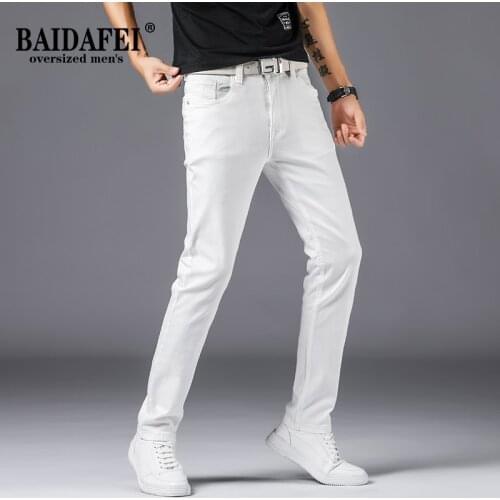 BAIDAFEI Mens White Classic Slim-fit Stretch Jean 2021 New Men Casual Embroidery Cotton Denim Pants Male Brand Trousers