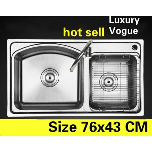 Free shipping Apartment luxury kitchen double groove sink do the dishes high quality 304 stainless steel hot sell 760x430 MM