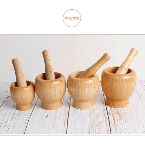 Wooden tamping garlic can household tamping garlic can garlic mortar pot garlic mortar kitchen utensils practical wholesale pric