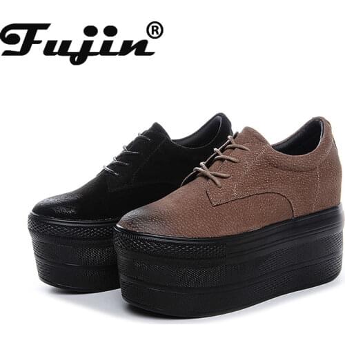 Fujin 10cm Genuine Suede Leather Height Increased Super High Heel Platform Casual Sports Super High Women Sneakers Shoes