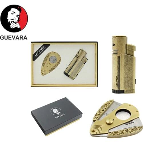 Guevera Cigar Jet Flame Lighter Cigar Accessories Set Gas Lighters Sharp cigar Cutter with Gift Box
