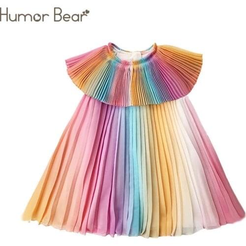 Humor Bear Summer New Girls Dress Doll Collar Gradient Chiffon Fashion Pleated Dress Princess Party Dresses Baby Girls' Clothing
