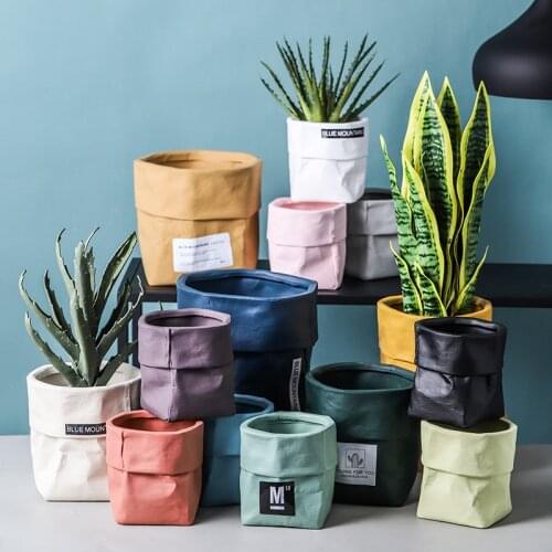 Ceramic Paper Bag Flower Pot Green Plant Potted Creative Personality Household Green Dendrobium Succulent
