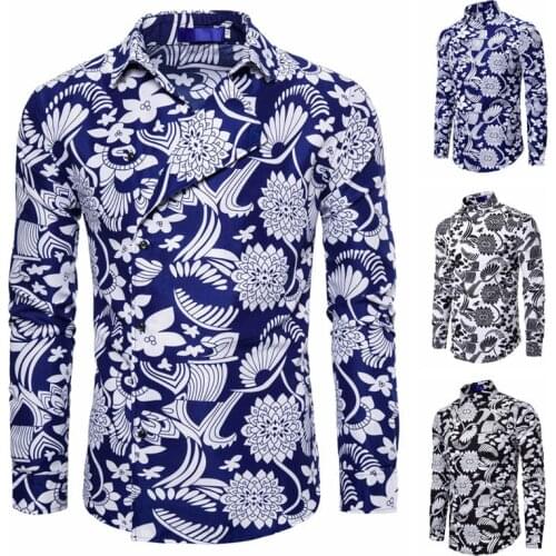 Summer Mens Long Sleeve Beach Hawaiian Shirts Casual Flower Floral Shirts New Mens Clothing Fashion Mens dress Shirt