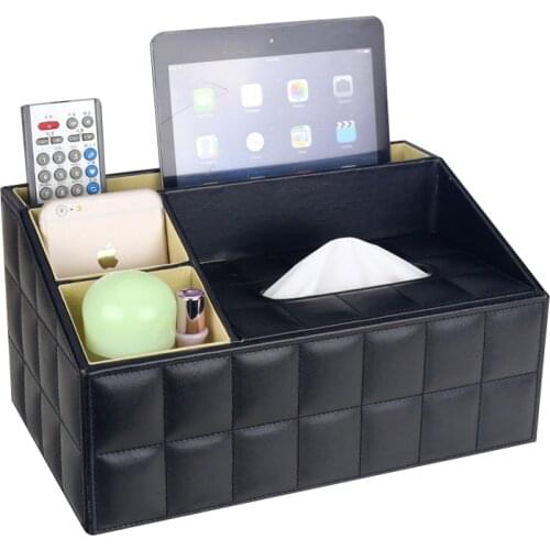 Leather PU Multifunction Desk Organizer Office Desk Storage Box Black Classic Pencil Holder Stationery Collection Boxes