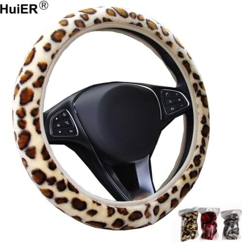Fashion Car Steering Wheel Cover Volant Plush Leopard Print Braid on the Steering-wheel Funda volante 3 Colors Auto Car Styling