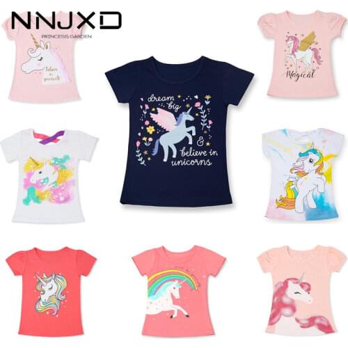 Fashion Unicorn Girls T-shirt Children Short Sleeves White Tees For Boys Baby Kids Cotton Tops For Girls Clothes 3 4 5 6 7 8 Yrs