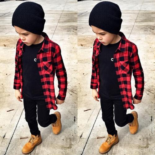 2019 New Casual Fashion Baby Kids Boys Girl Long Sleeve Button Comfortable T Shirt Checks Tops Clothes Outfit Plus Size
